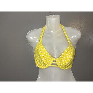 Birdsong Bikini Top Womens Medium Yellow White Polka Dot Halter Padded Swimwear